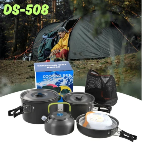 4 5 Persons Outdoor Camping Cooking Set Portable Kettle Pot Frying Pan Travel Tableware Set Memasak Khemah