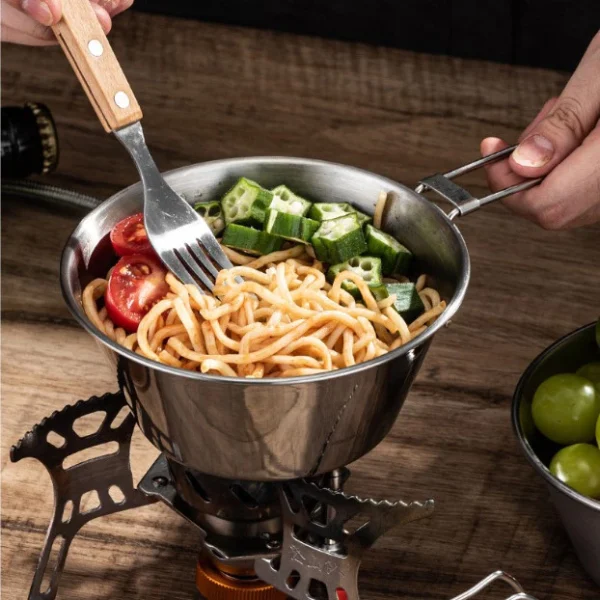 Stainless Steel Camping Bowl Cookware Sierra Cup With Foldable Handle For Camping Picnic Hiking And Outdoor Cooking