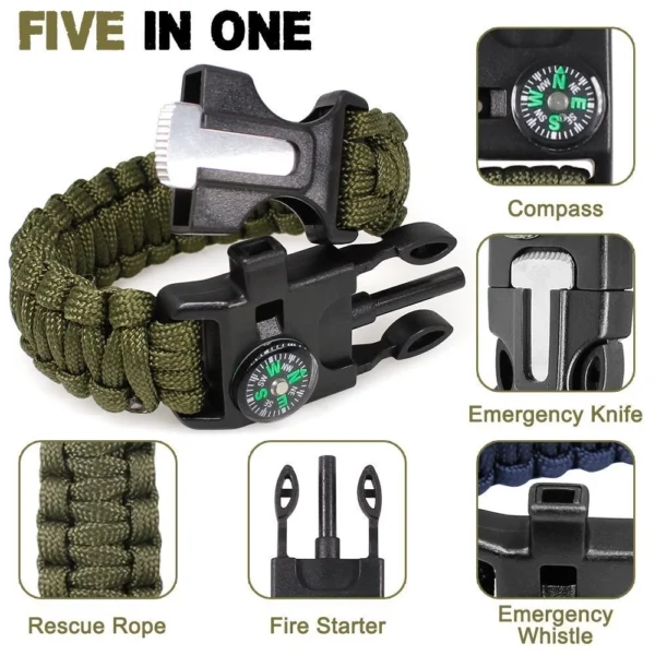 5in1 Survival Compass Paracord Bracelet for Outdoor Hiking Camping