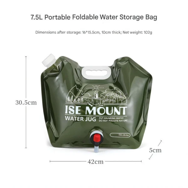 sg-11134201-82286-mhj8d938jzt4ee.webp ISE MOUNT Beg Air Lipat 7 5L Dengan Paip Portable Water Storage Bag Camping Hiking Outdoor Water Jug