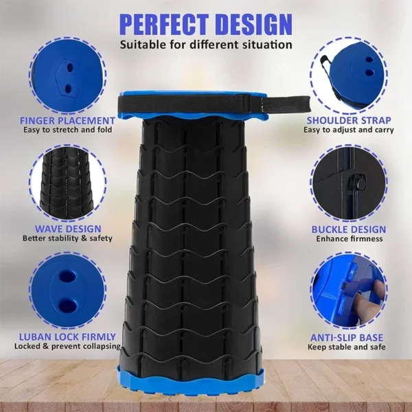 Telescopic Collapsible Stool Portable Folding Extendable Adjustable Outdoor Travel Camping Fishing Foldable Chair Seat