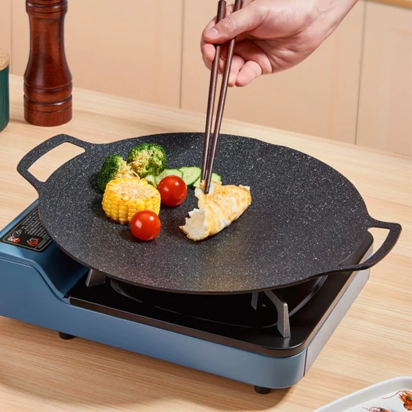 Korean Non Stick Grill Pan Outdoor Picnic Camping BBQ Frying Pans Gas Stove Barbeque Grilling Plate Pancake Cookware